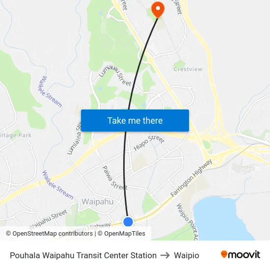 Pouhala Waipahu Transit Center Station to Waipio map