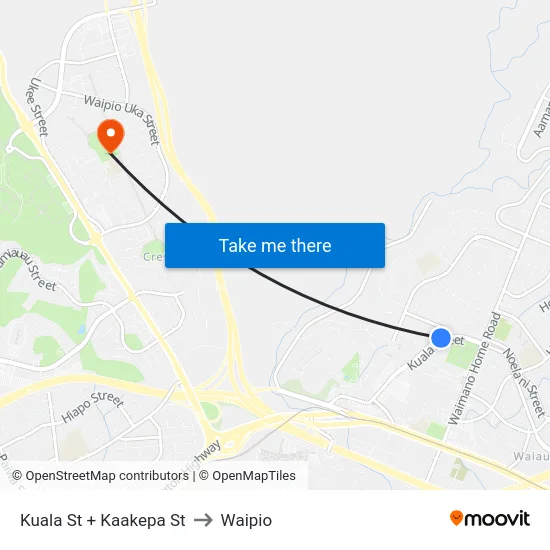 Kuala St + Kaakepa St to Waipio map