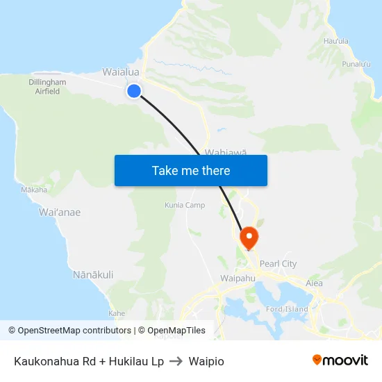 Kaukonahua Rd + Hukilau Lp to Waipio map