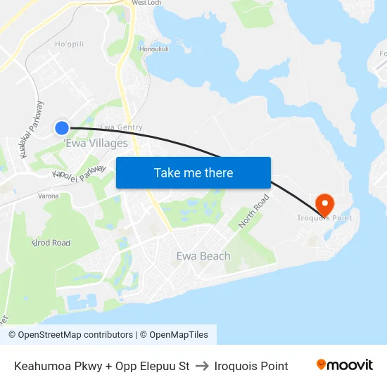 Keahumoa Pkwy + Opp Elepuu St to Iroquois Point map