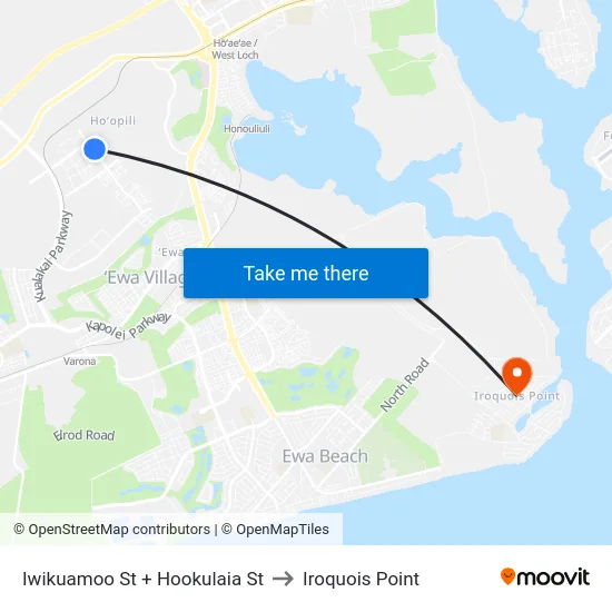 Iwikuamoo St + Hookulaia St to Iroquois Point map