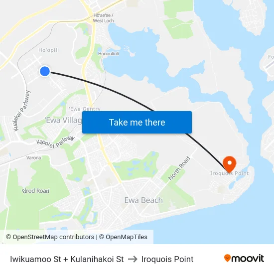 Iwikuamoo St + Kulanihakoi St to Iroquois Point map