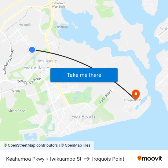 Keahumoa Pkwy + Iwikuamoo St to Iroquois Point map