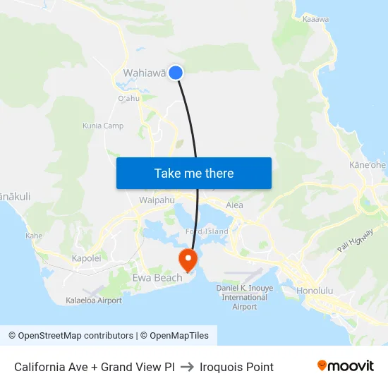 California Ave + Grand View Pl to Iroquois Point map