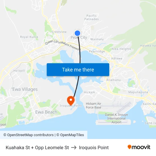 Kuahaka St + Opp Leomele St to Iroquois Point map