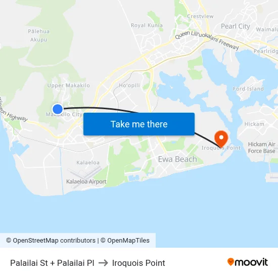 Palailai St + Palailai Pl to Iroquois Point map
