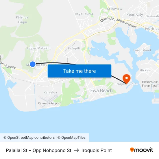 Palailai St + Opp Nohopono St to Iroquois Point map