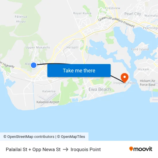 Palailai St + Opp Newa St to Iroquois Point map