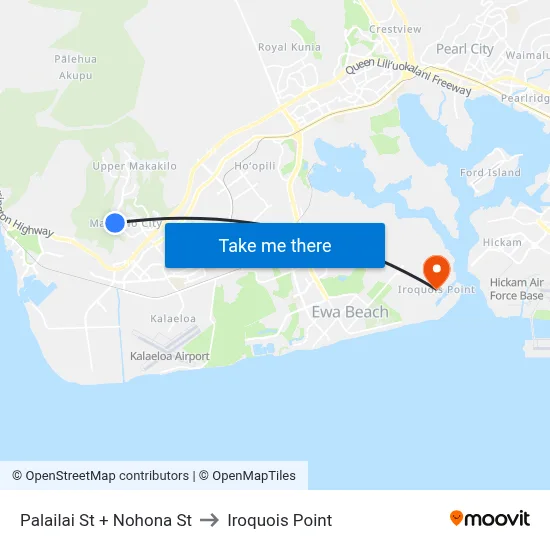 Palailai St + Nohona St to Iroquois Point map