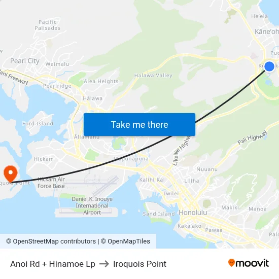 Anoi Rd + Hinamoe Lp to Iroquois Point map