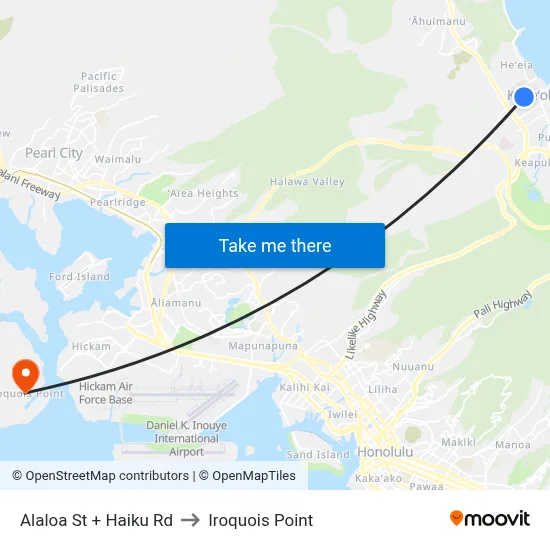 Alaloa St + Haiku Rd to Iroquois Point map