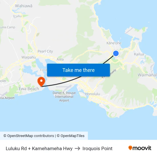 Luluku Rd + Kamehameha Hwy to Iroquois Point map