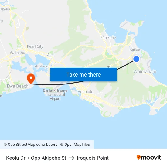 Keolu Dr + Opp Akipohe St to Iroquois Point map
