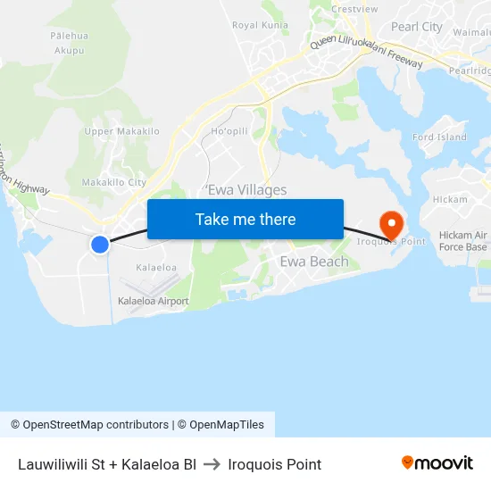 Lauwiliwili St + Kalaeloa Bl to Iroquois Point map