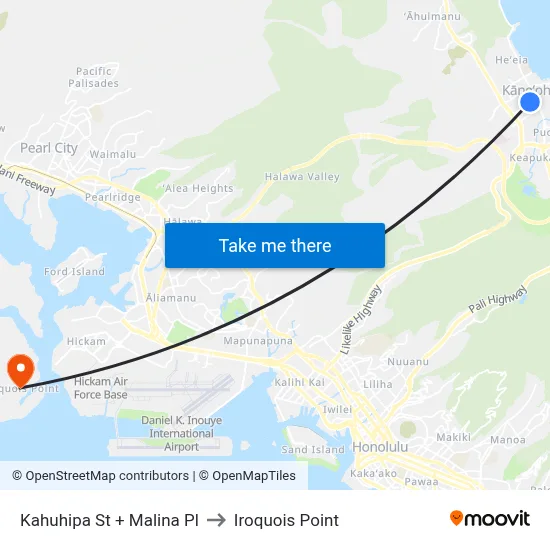Kahuhipa St + Malina Pl to Iroquois Point map