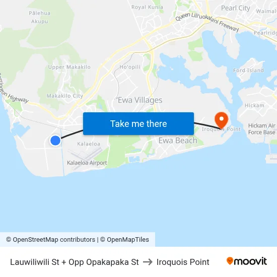 Lauwiliwili St + Opp Opakapaka St to Iroquois Point map