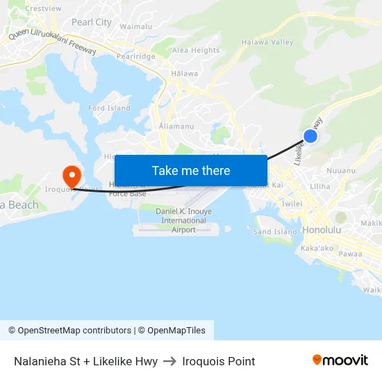 Nalanieha St + Likelike Hwy to Iroquois Point map