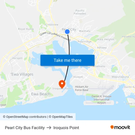 Pearl City Bus Facility to Iroquois Point map