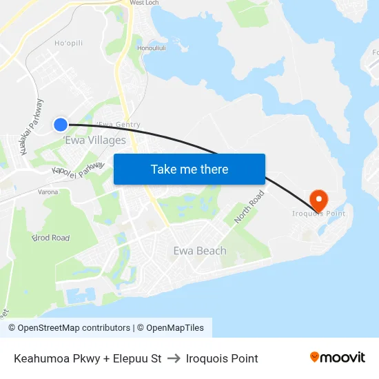 Keahumoa Pkwy + Elepuu St to Iroquois Point map