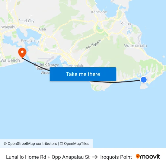 Lunalilo Home Rd + Opp Anapalau St to Iroquois Point map