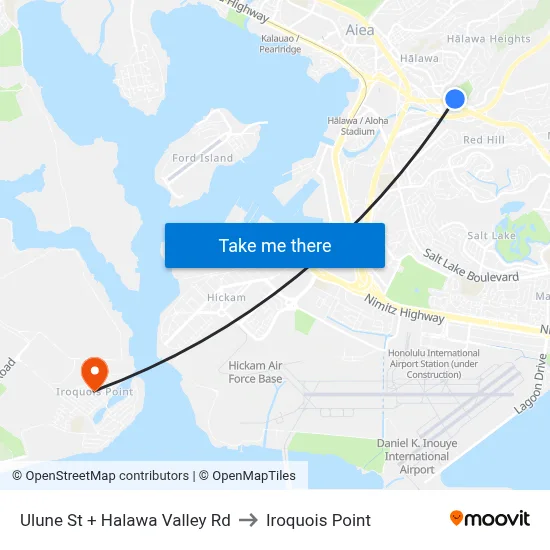 Ulune St + Halawa Valley Rd to Iroquois Point map