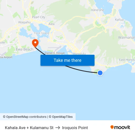 Kahala Ave + Kulamanu St to Iroquois Point map
