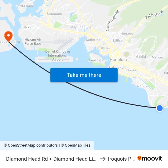 Diamond Head Rd + Diamond Head Lighthouse to Iroquois Point map