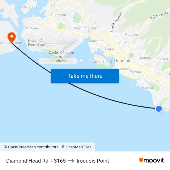 Diamond Head Rd + 3165 to Iroquois Point map