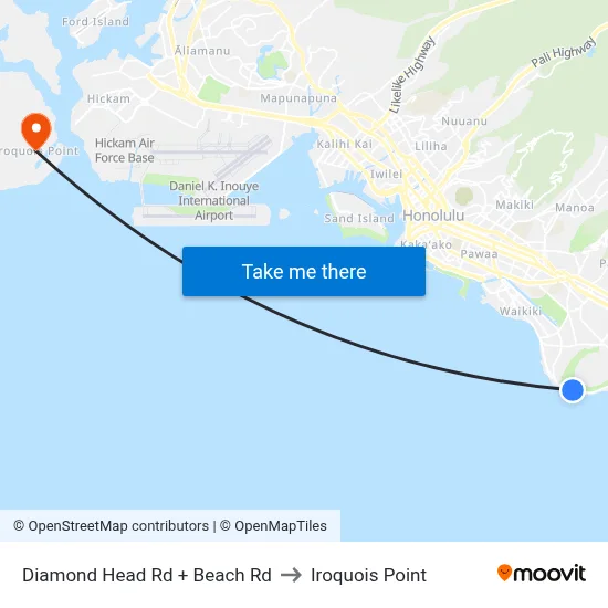 Diamond Head Rd + Beach Rd to Iroquois Point map