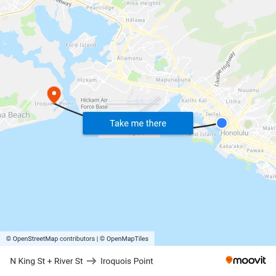 N King St + River St to Iroquois Point map