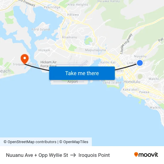 Nuuanu Ave + Opp Wyllie St to Iroquois Point map