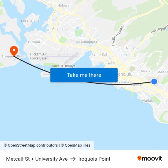 Metcalf St + University Ave to Iroquois Point map