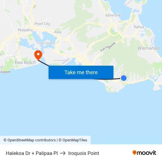 Halekoa Dr + Palipaa Pl to Iroquois Point map