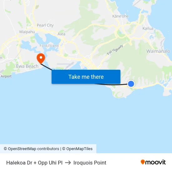 Halekoa Dr + Opp Uhi Pl to Iroquois Point map