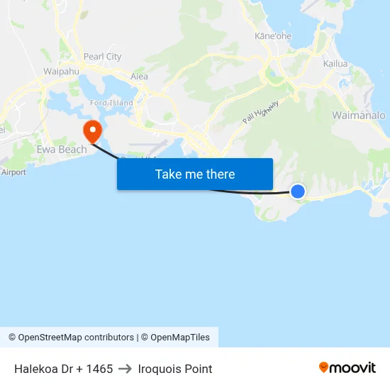 Halekoa Dr + 1465 to Iroquois Point map