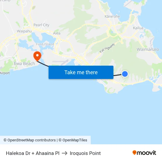 Halekoa Dr + Ahaaina Pl to Iroquois Point map