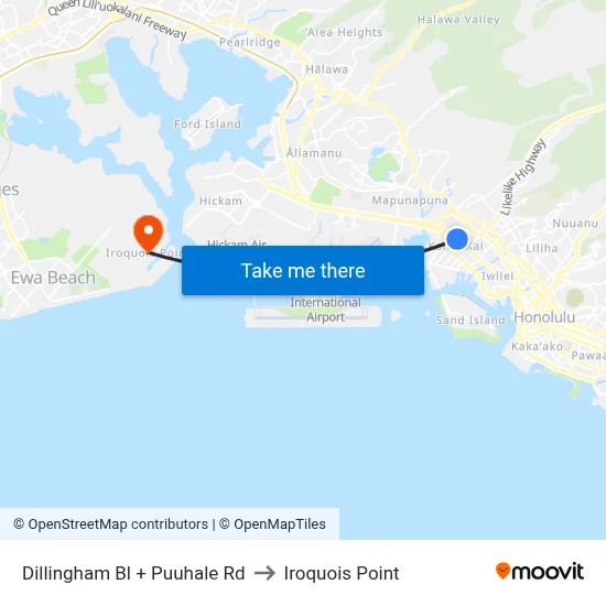 Dillingham Bl + Puuhale Rd to Iroquois Point map