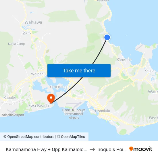 Kamehameha Hwy + Opp Kaimalolo Pl to Iroquois Point map