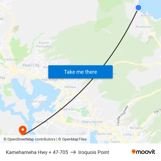 Kamehameha Hwy + 47-705 to Iroquois Point map