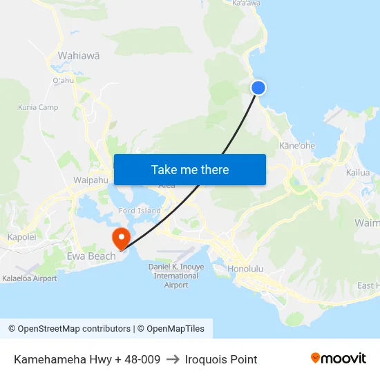 Kamehameha Hwy + 48-009 to Iroquois Point map