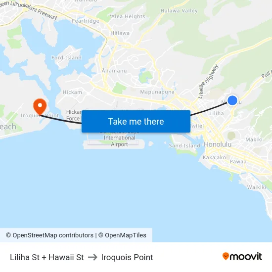 Liliha St + Hawaii St to Iroquois Point map