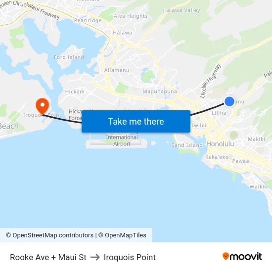 Rooke Ave + Maui St to Iroquois Point map