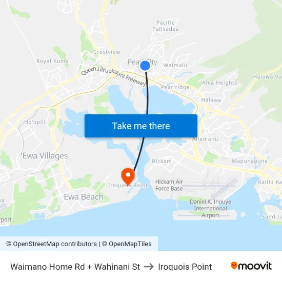 Waimano Home Rd + Wahinani St to Iroquois Point map