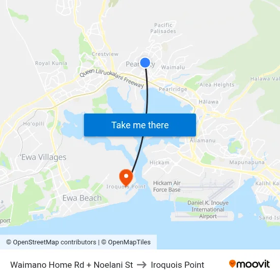Waimano Home Rd + Noelani St to Iroquois Point map