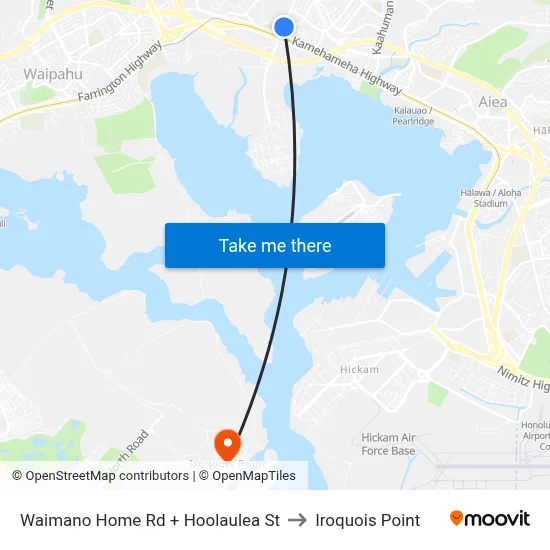 Waimano Home Rd + Hoolaulea St to Iroquois Point map