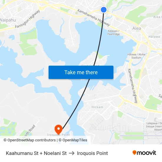 Kaahumanu St + Noelani St to Iroquois Point map