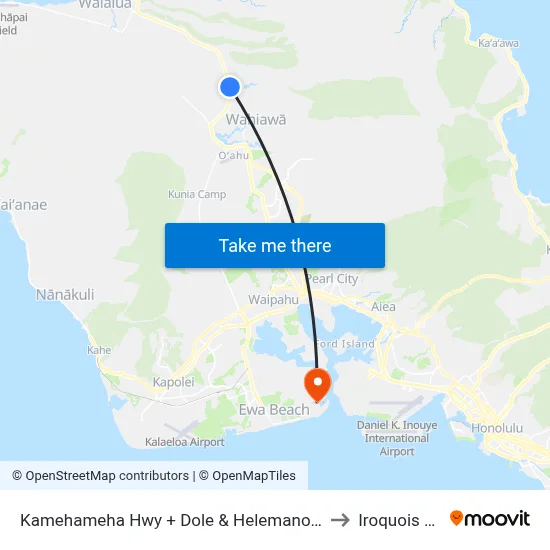 Kamehameha Hwy + Dole & Helemano Plantations to Iroquois Point map