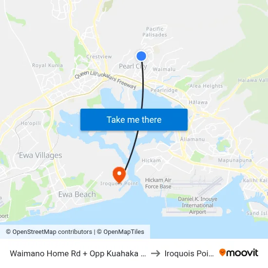Waimano Home Rd + Opp Kuahaka St to Iroquois Point map