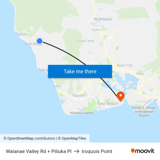 Waianae Valley Rd + Piliuka Pl to Iroquois Point map