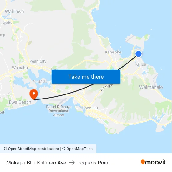 Mokapu Bl + Kalaheo Ave to Iroquois Point map